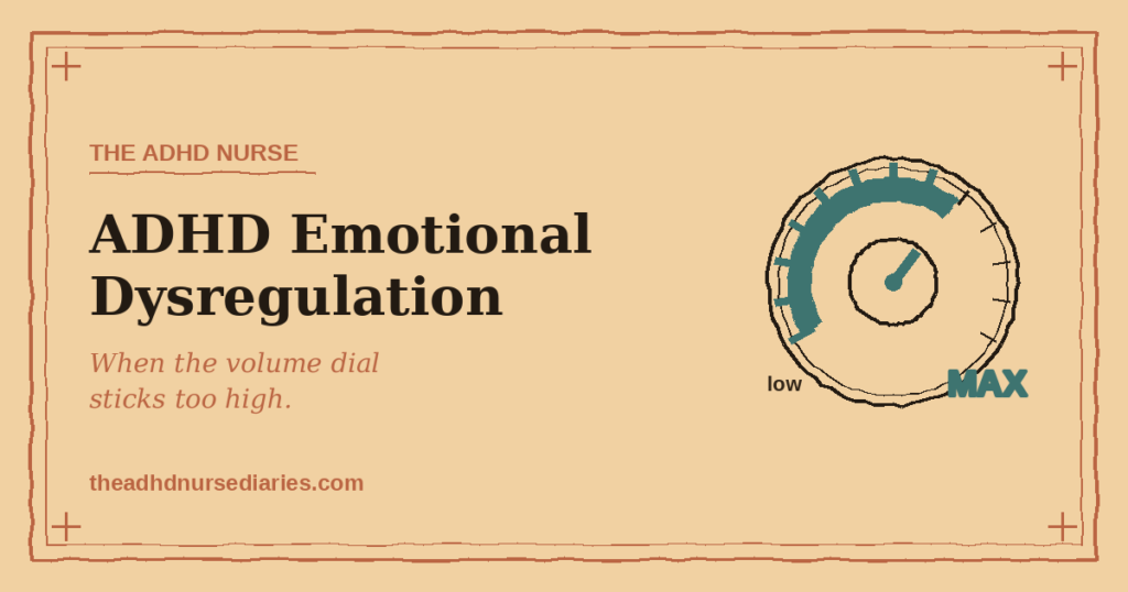 ADHD emotional dysregulation illustration — a volume dial stuck near MAX.